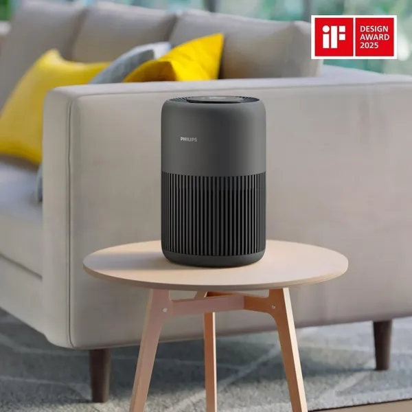 Philips 900i AC0951 luchtreiniger schuin aanzicht met luchtuitlaat