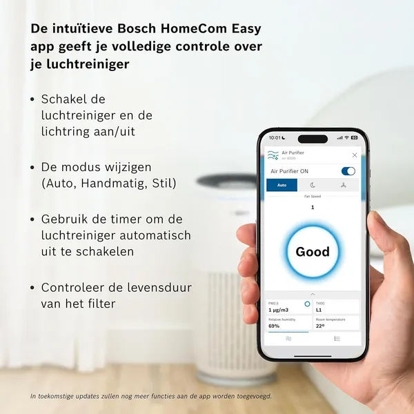Bosch Air 6000i luchtreiniger bedieningspaneel met touch-display