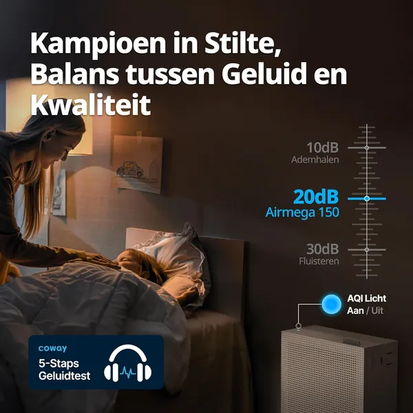 Coway Airmega 150 SurfaceFit design in verschillende kleuren en kameromgevingen