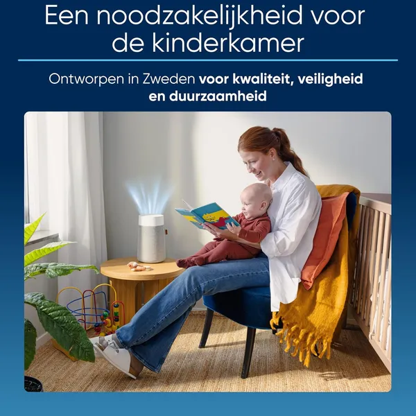 Blueair Blue Pure 3150 Mini Max in slaapkamer op nachtkastje