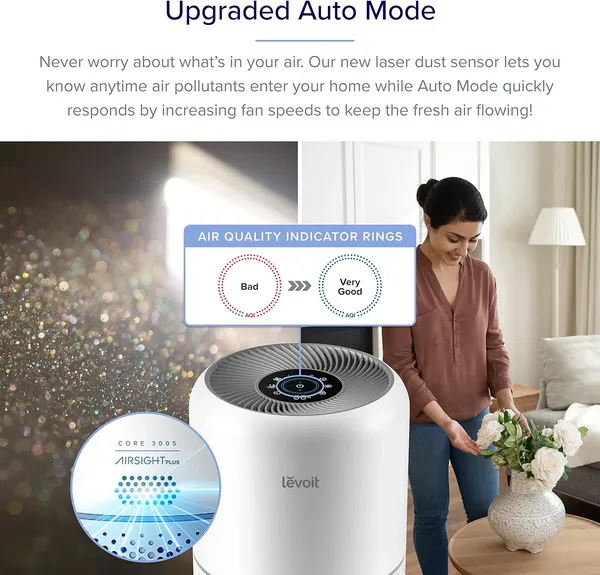 Levoit Core 300S automatische modus met luchtkwaliteitsindicator
