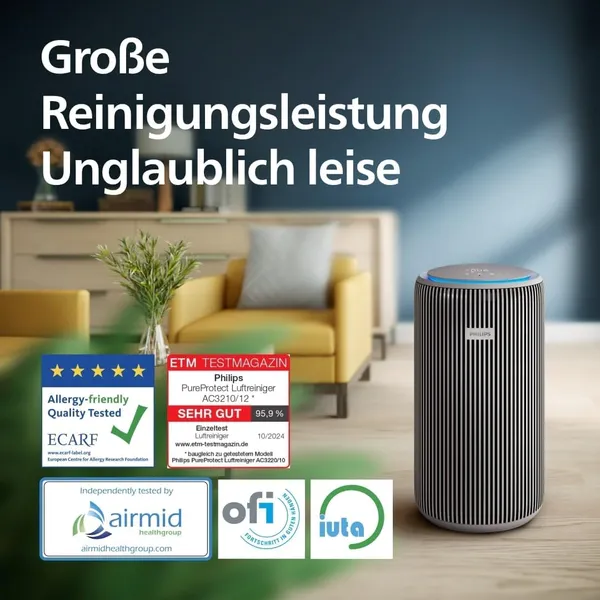 Philips PureProtect 3200 in woonkamer met luchtstroom visualisatie